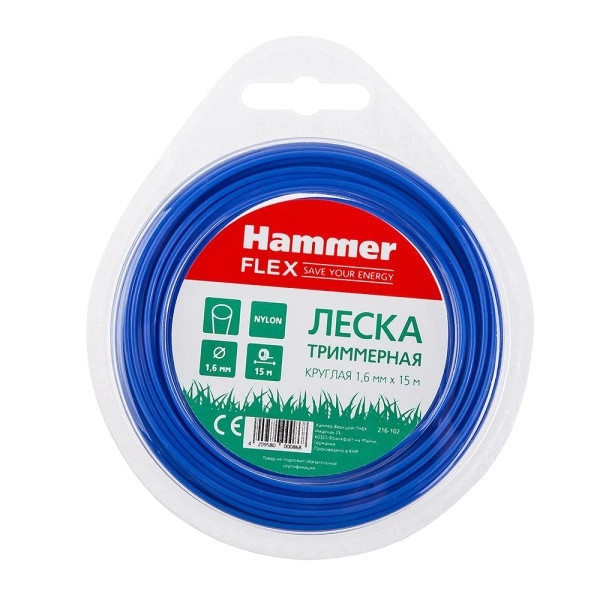 фото леска для триммеров hammer tl round 1.6mm x 15m