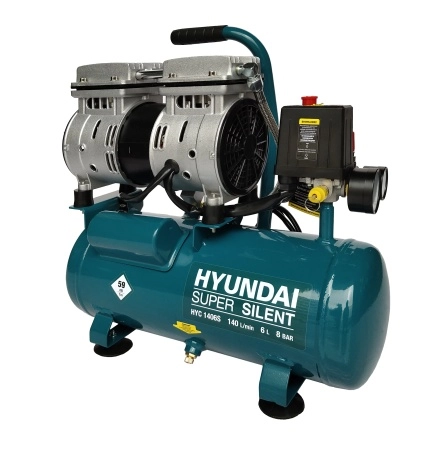 Компрессор HYUNDAI HYC 1406S поршневой, безмасляный, бесшумный.
