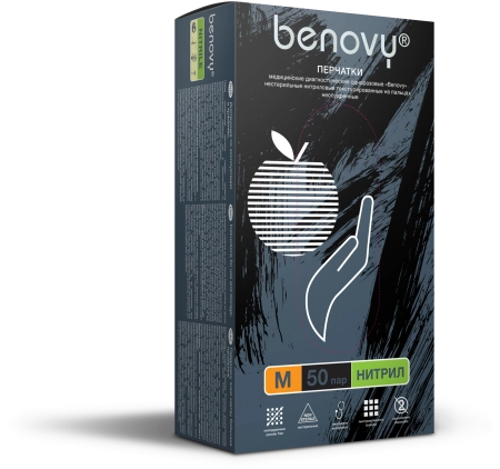 фото перчатки benovy™ нитриловые 3,5гр. (50 пар), черный