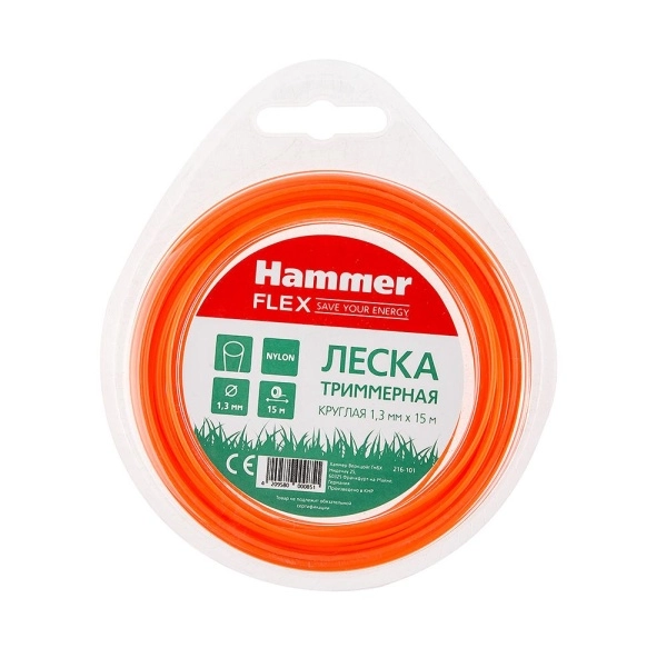 фото леска для триммеров hammer tl round 1.3mm x 15m